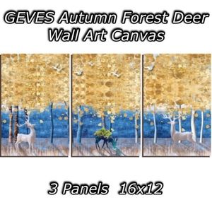 Autumn Deer in the Woods 3 Piece Premium Painting Canvass Frameless Forrest